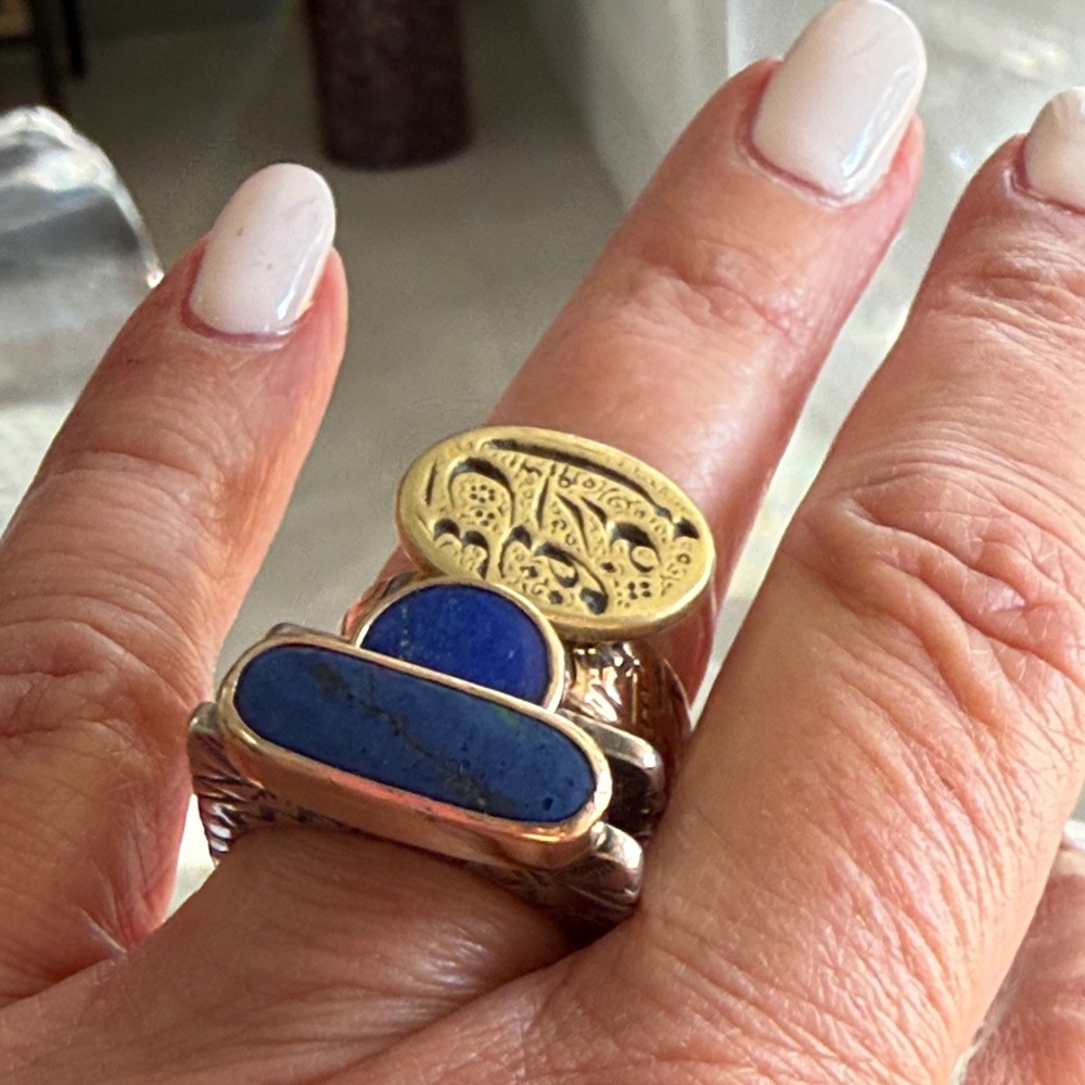 Sterling Silver Lapis Stackable Rings - Blue Gold… - image 4